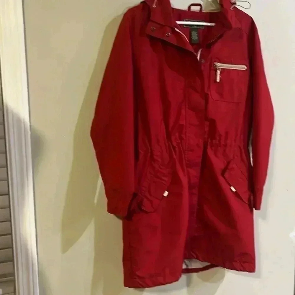 [L]Eddie Bauer Red Mesh Lined Windbreaker  Trench Jacket